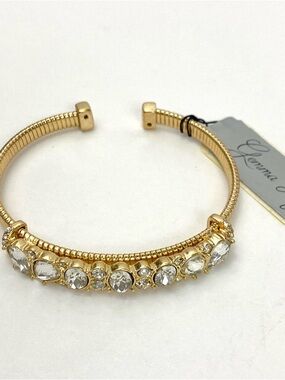Gold Crystal Cuff Bracelet with Clear Stones